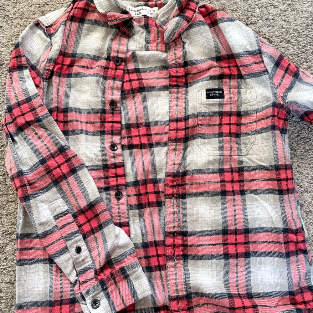 Abercrombie & Fitch Kids Plaid Shirt - Red, Black, and White